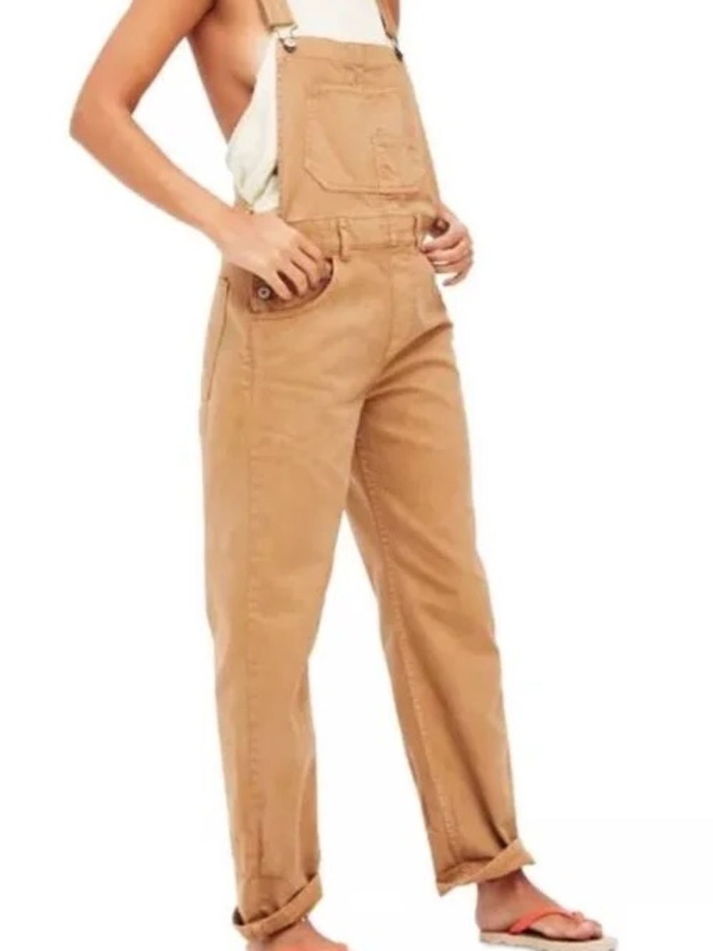 Free People Tan Denim Overalls - Casual Straight Fit
